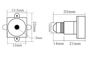 Mini caméra schéma dimensionnel